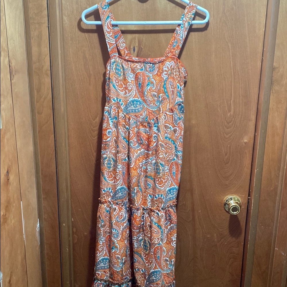 Boho Paisley Print Maxi or Midi Dress-XS Hippie Whimsical Fall Layering Vibrant